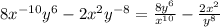8x^{-10}y^6 - 2x^2y^{-8} = \frac{8y^6}{x^{10}} - \frac{2x^2}{y^8}