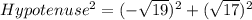 Hypotenuse^2 = (-\sqrt{19})^2 + (\sqrt{17})^2