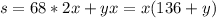 s = 68*2x + yx = x(136 + y)