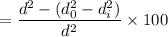 $=\frac{d^2 - (d_0^2 - d_i^2)}{d^2} \times 100$