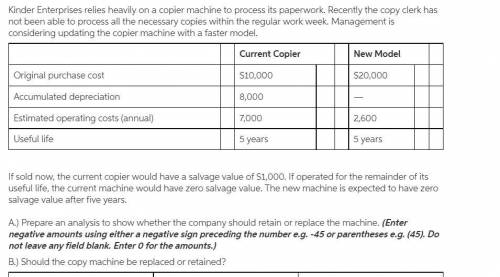 Kinder Enterprises relies heavily on a copier machine to process its paperwork. Recently the copy cl