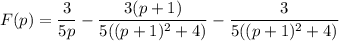 F(p) = \dfrac3{5p} - \dfrac{3(p+1)}{5((p+1)^2+4)} - \dfrac3{5((p+1)^2+4)}