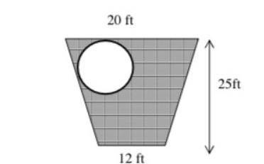 mr. jones has a patio in the sahpe of a trapezoid. a round fountain having a circumference of 14 pi