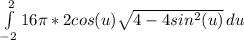\int\limits^2_{-2} {16\pi* 2cos(u) \sqrt{4-4sin^2(u)} \, du\\