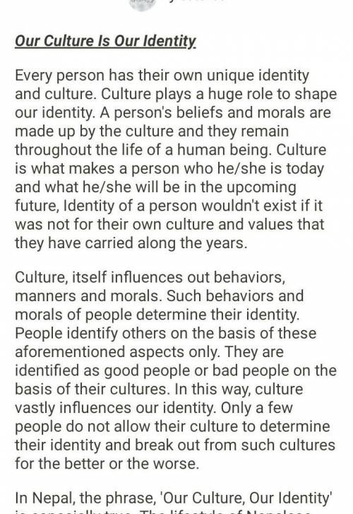 Our culture our identity essay​