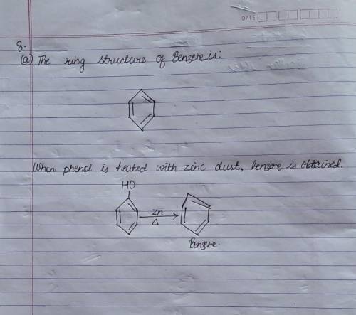 8. Benzene is an aromatic hydrocarbon with molecular formula C6H6. a) Draw the ring structure of Ben