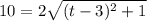 10=2\sqrt{(t-3)^2+1}