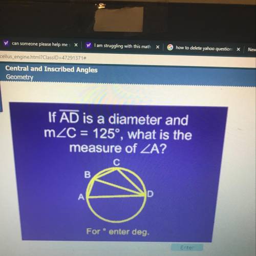 If AD is a diameter and C=125 degrees, what is the measure of A?