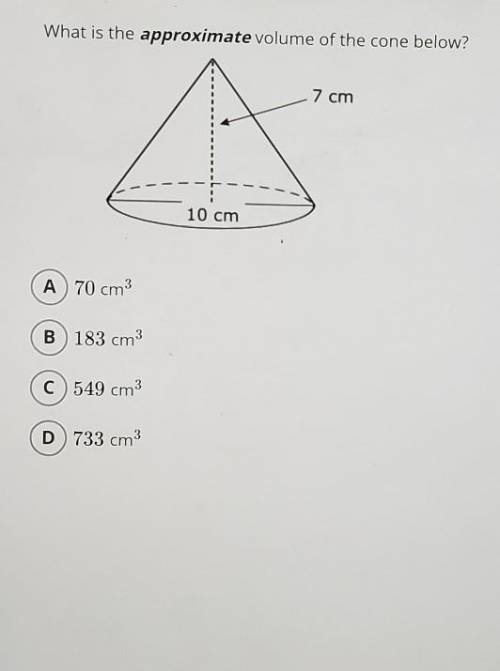 What is the approximate volume of the cone below