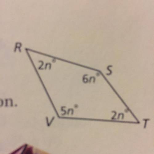 Find the measure of each interior angle of a quadrilateral RSTV?