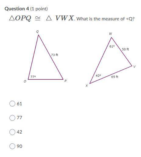 △OPQ ≅ △ VWX. What is the measure of