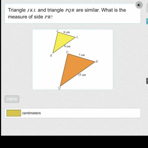 Triangle  J K L and triangle  P Q R are similar. What is the measure of side ? P R ?