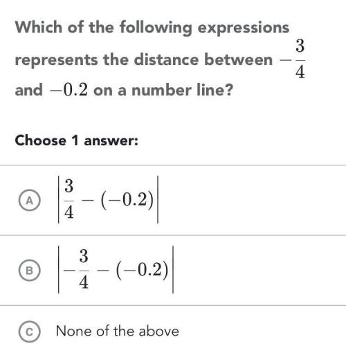 Which of the following expressions represents the distance between-3/4 and -0.2 on a number line?