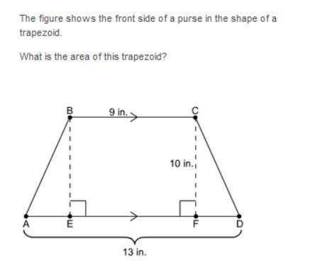 This figure shows the front side of a purse in the shape of a trapizoid. What is the area of the tra