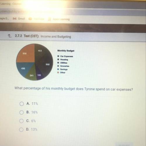 Tyrones 3100 monthly budget is represented by the pie chart above. All amounts are in dollars. HELP