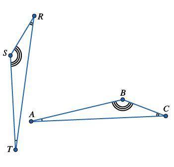 The two triangles are similar. Which statements are true? Select each correct statement. ∠S≅∠A SRBC=