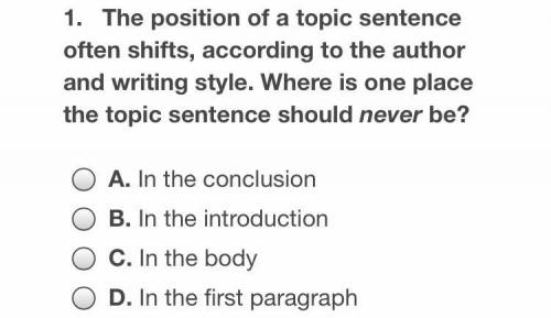A. In the conclusion B. In the introduction C. In the body D. In the first paragraph