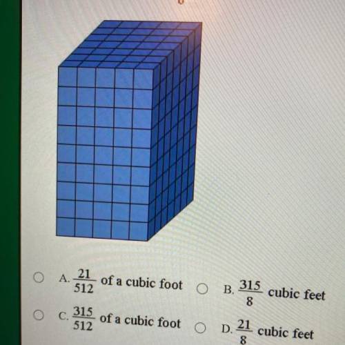 Find the volume of the prism below if each cube has a side length of 1/8 of a foot