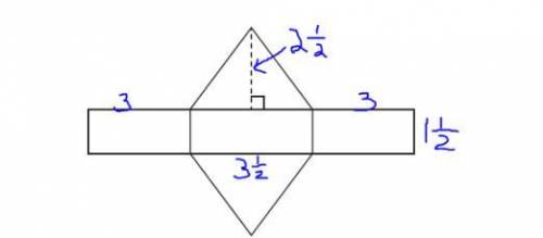 The dimensions for the net of a triangular prism are given in the picture in centimeters. Which meas