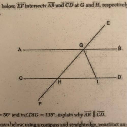 In the diagram above, EF intersects AB and CD at G and H, respectively. And GI is drawn such that GH