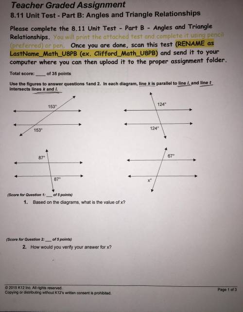 20 POINTS PLEASE!! Use the figure to answer questions 1 and 2. In each diagram, line k is