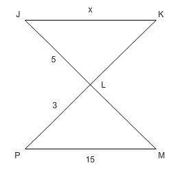 Triangles JKL and PML are similar. Find x. 20 15 25 9