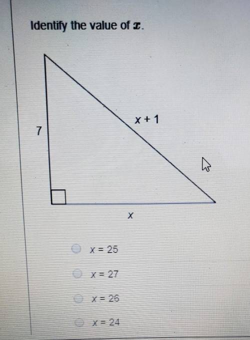 ... ok x+1 on the hypotenuse 7 on the leg and x on the base and I'm supposed to find x, this is a py