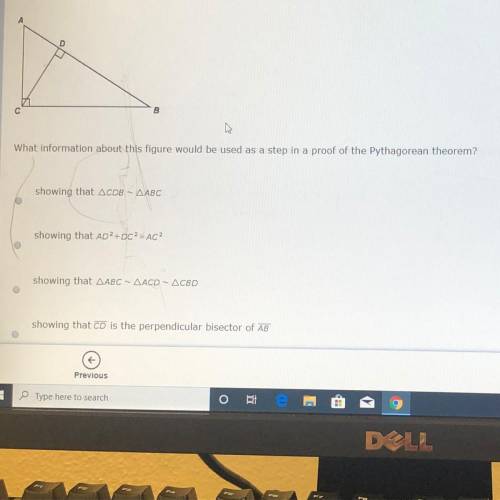 What information about this figure would be used as a step in a proof of the Pythagorean Theorem?