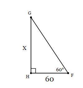 In ΔFGH, the measure of ∠H=90°, the measure of ∠F=60°, and HF = 60 feet. Find the length of GH to th