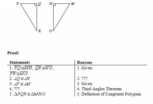 Please Identify the congruent triangles in the figure. What is the missing reason in line 2 of the t