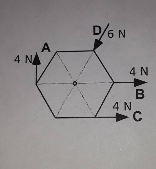 4. Four forces act on a plywood hexagon as shown in the diagram. The sides ofthe hexagon each have a