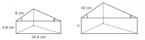 The two triangular prisms shown below are similar. The smaller is the pre-image. ( hint: find the sc