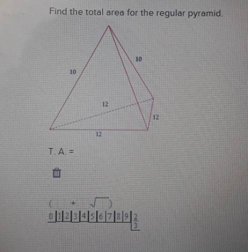 Find the total area for the regular pyramid T.A=