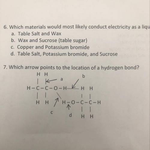Which arrow points to the location of a hydrogen bond?