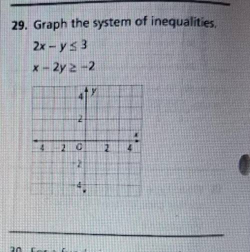 Graph the system of inequalities: 2x-y is less than or equal to 3 and x-2y is greater than or equal