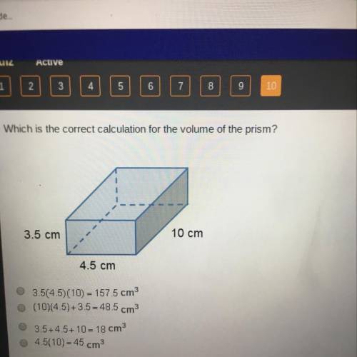 Which is the correct calculation for the volume of the prism  HELP ASAPPP