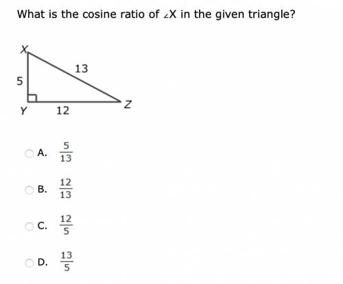 Question 31: Please help what is the cosine ratio of ∠X in the given triangle?