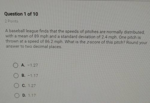 A baseball league finds that the speeds of pitches are normally distributed,with a mean of 89 mph an