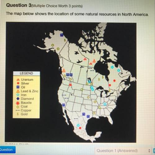 According to the map what natural resources can be found in both Mexico and Canada? Oil  Coal Gold C