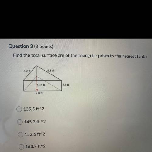 Find the total surface are of the triangular prism to the nearest tenth.