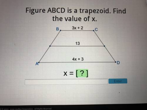 Figure ABC D is a trapezoid. Find the value of X.