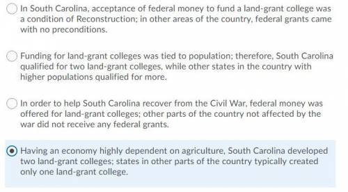 How was the role of land grant colleges different in South Carolina than in other parts of the count