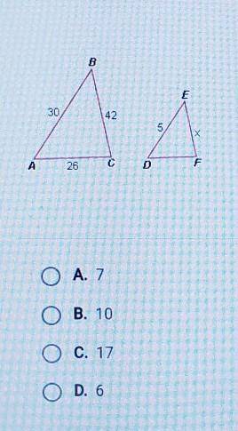Given that Triangle ABC ~ DEF, solve for X.