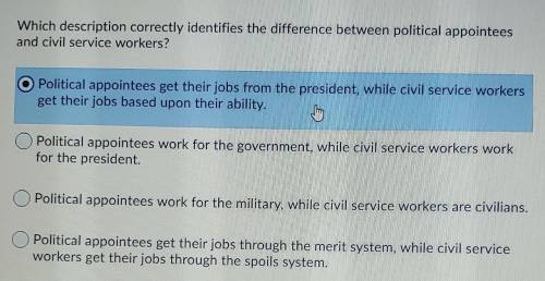 Which description correctly identifies the difference between political appointeesand civil service