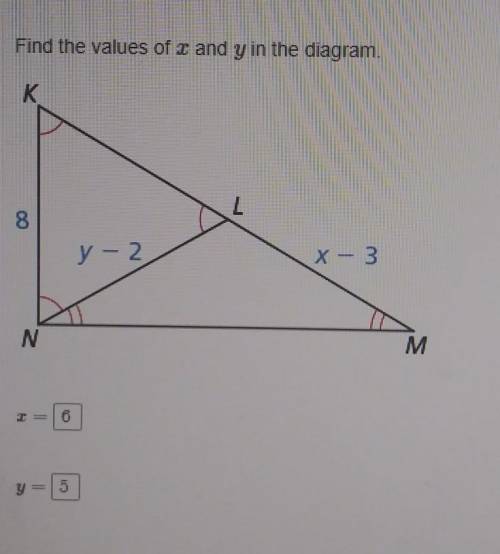 What is the value of x and y for the diagram?