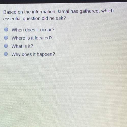 Based on the information Jamal has gathered, which essential question did he ask?