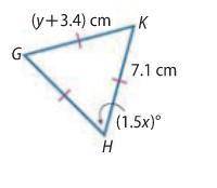 What is the value of y in the following triangle?