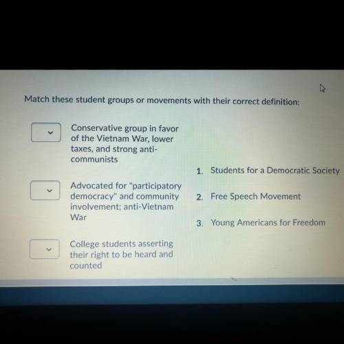 Match these student groups or movements with their correct definition: Conservative group in favor o