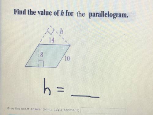 Solve for h please! :) greatly appreciated