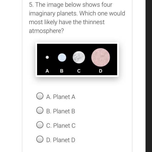 The image below shows four imaginary planets.Which one would most likely have the thinnest atmospher